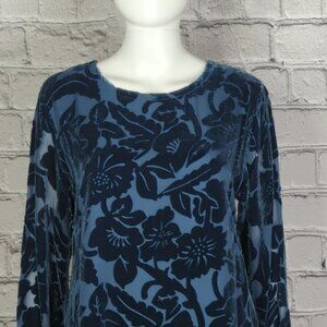 Silk Lore by Beth Terrell Navy Blue Velour/Silk Tunic, Women's Small